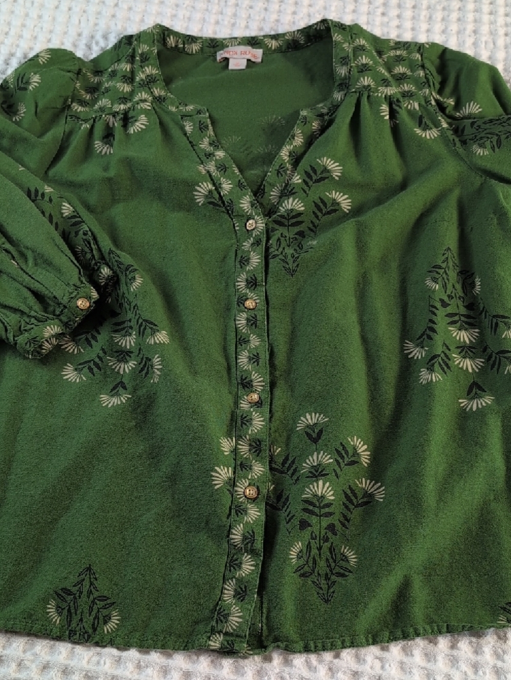 Knox Rose Boho Green Floral Print Blouse - Picture 7 of 9
